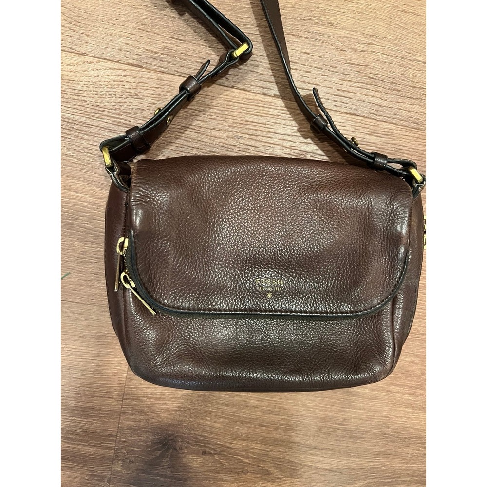 FOSSIL Vintage Preston Brown Pebbled Leather Crossbody handbag Lennox Style